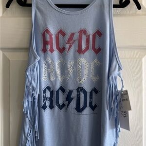 AC/DC Light Blue Fringe Tank Top